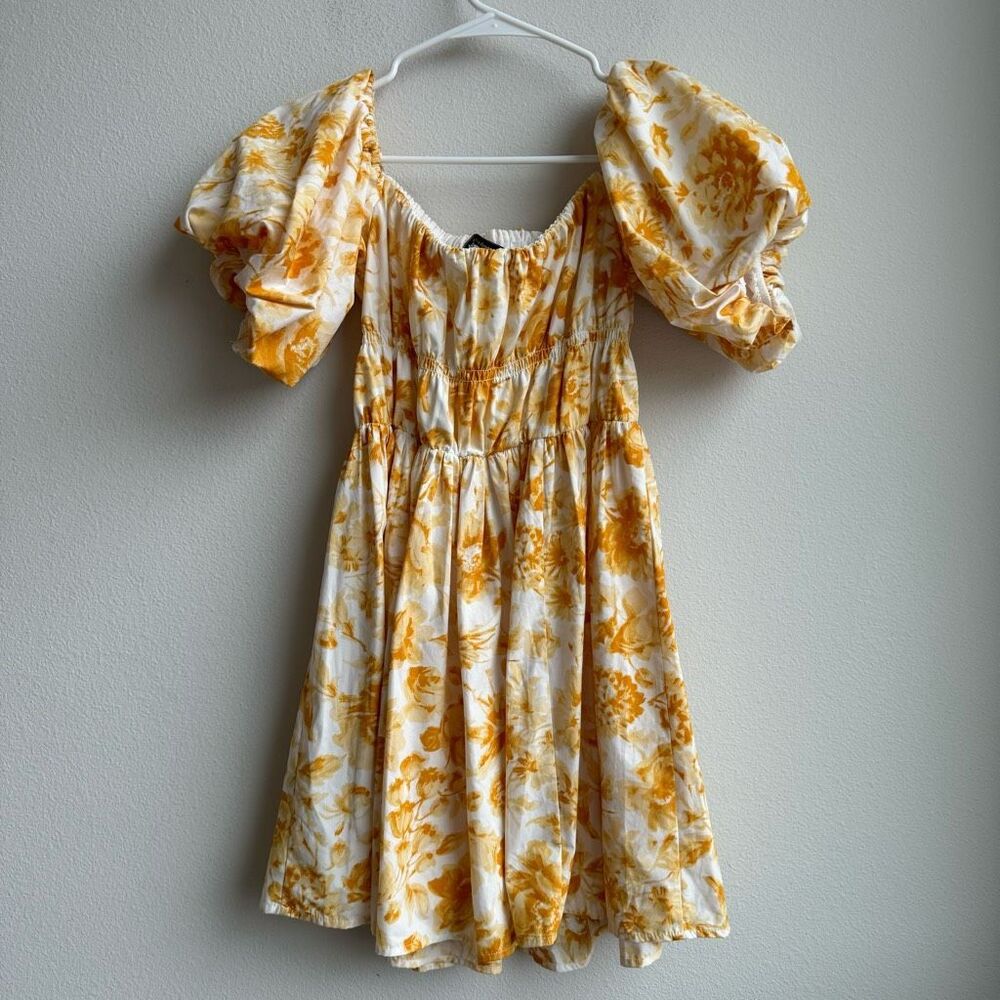Abercrombie & Fitch Yellow Floral Off The Shoulder Prep Mini Dress Size Medium - Picture 6 of 8